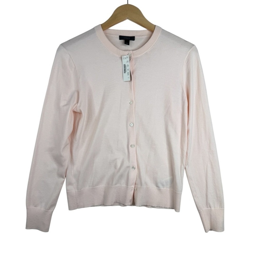 NWT J. Crew Women's Crewneck Button Front Cardigan size Large Light Pink